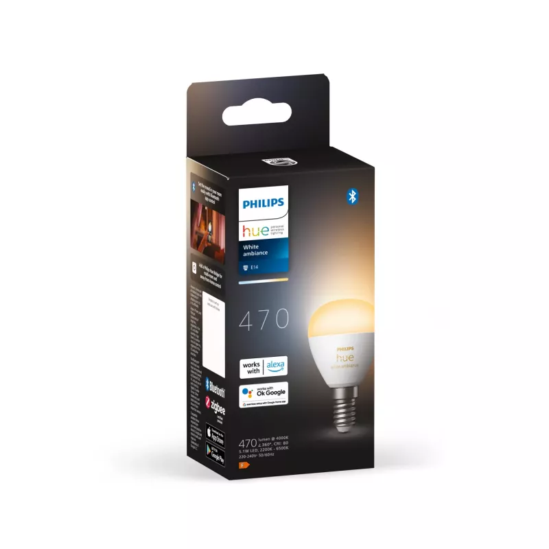 Philips Hue White ambience Lustre – E14 Smart Bulb, Smart Bulb, Bluetooth/Zigbee, Weiß, LED, E14, P45