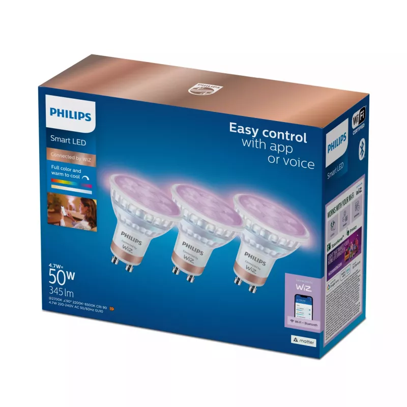 WiZ Philips Smart WiFi Spot PAR16 RGB GU10, 3er-Pack, Full Colour