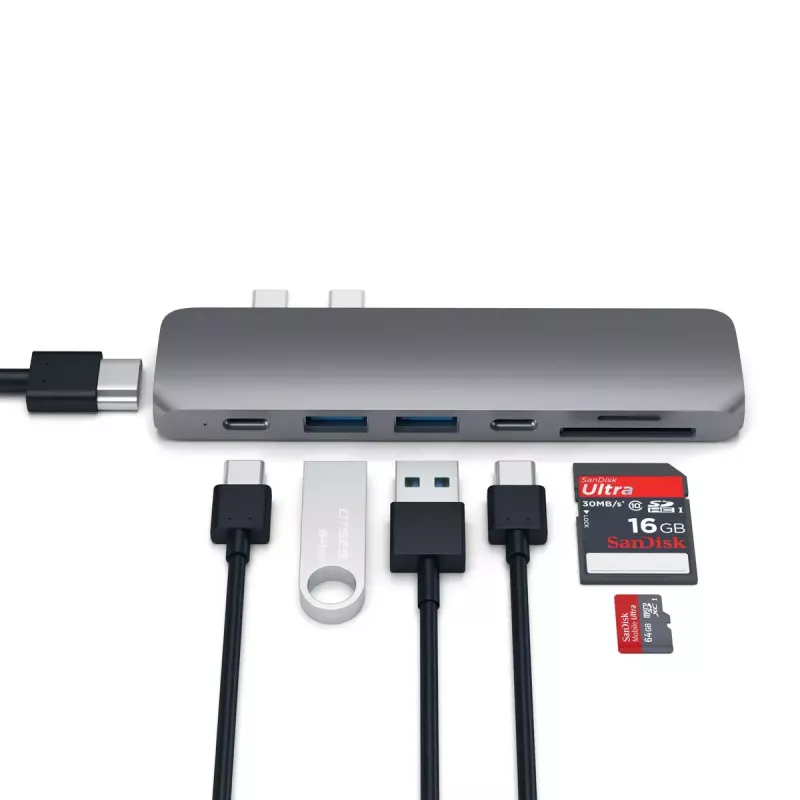 Satechi Laptop-Dock/Port-Replikator ST-CMBPM — USB 3.2 Gen 1 Typ-C-Host, HDMI, USB-A, SD/MicroSD, Grau