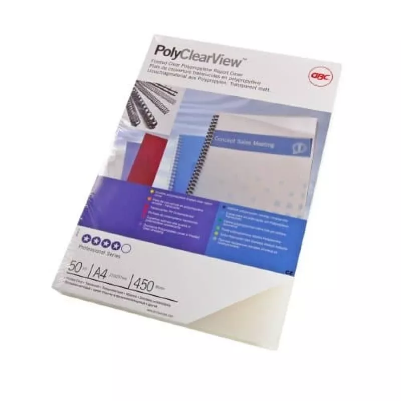 GBC Bindungsdeckel Poly Clear View A4 450 Mikron Matt, A4, Polyvinylchlorid (PVC), Transparent, Matt, 0,45 mm, 50 Stück