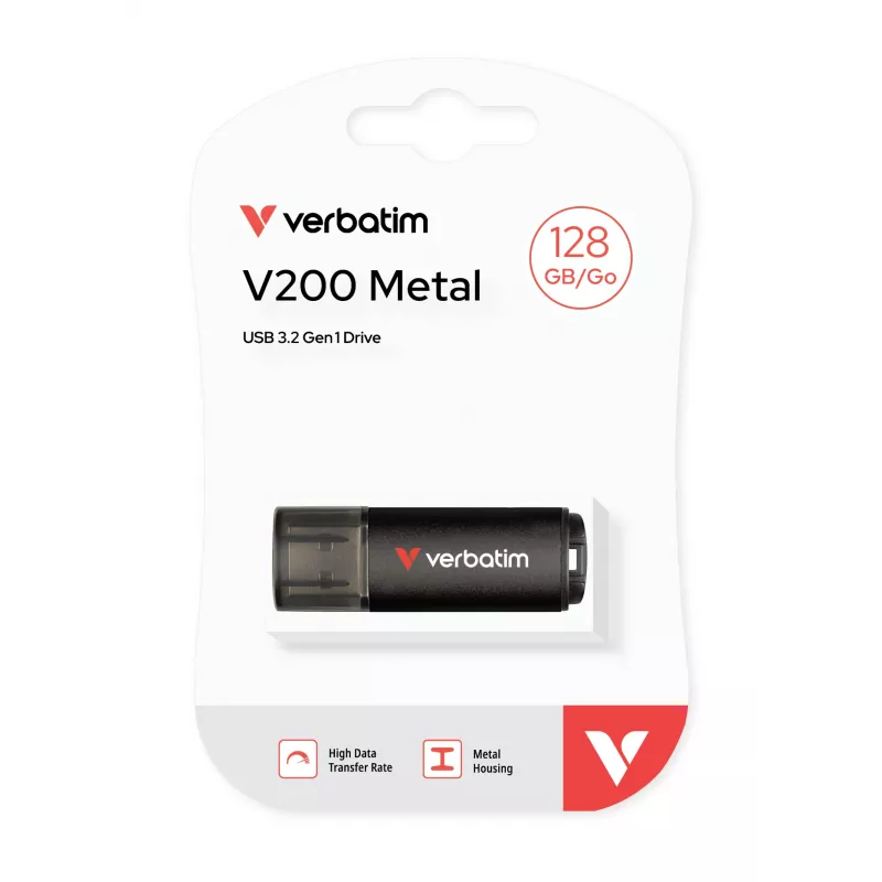 Verbatim V200 Metal USB-Stick 128 GB, 128 GB, USB Typ-A, 3.2 Gen 1 (3.1 Gen 1), 200 MB/s, Kappe, Schwarz