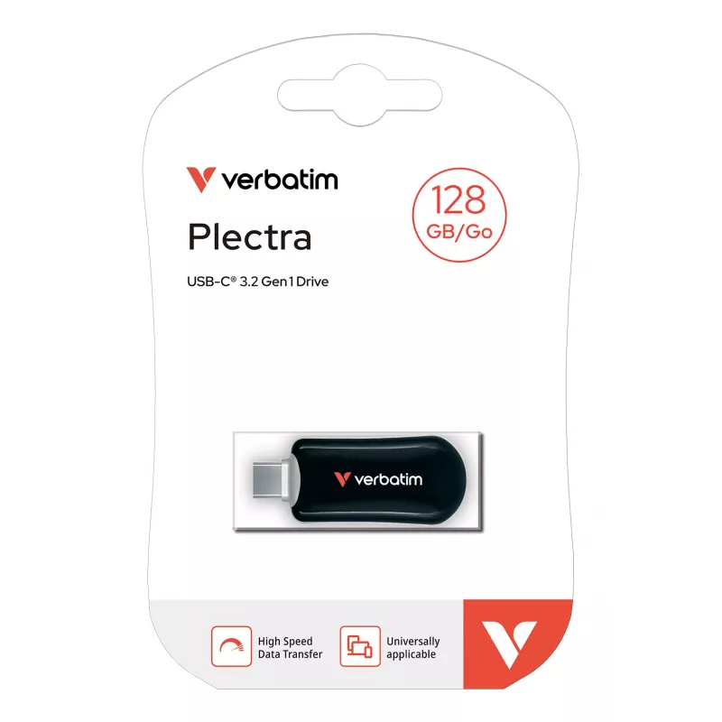 Verbatim Plectra USB-C Flash Drive Schwarz 128GB, 128 GB, USB Type-C, 3.2 Gen 1 (3.1 Gen 1), 100 MB/s, Capless, Schwarz