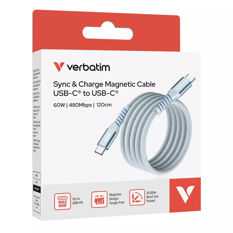 Verbatim Sync & Charge Magnetisches Kabel – 60 W USB-C auf USB-C 120 cm Blau