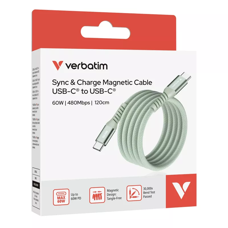 Verbatim Sync & Charge Magnetic Kabel - 60W USB-C auf USB-C 120 cm Grün