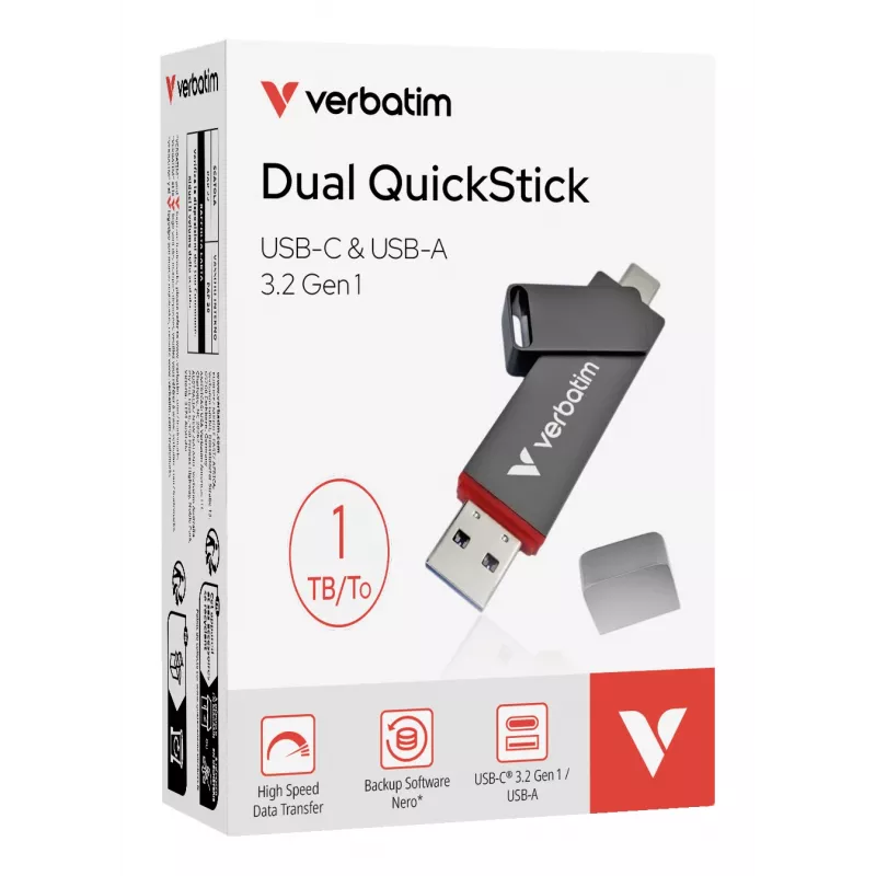 Verbatim Dual QuickStick USB-Stick 1 TB USB Typ-A / USB Typ-C 3.2 Gen 1 (3.1 Gen 1) Grau