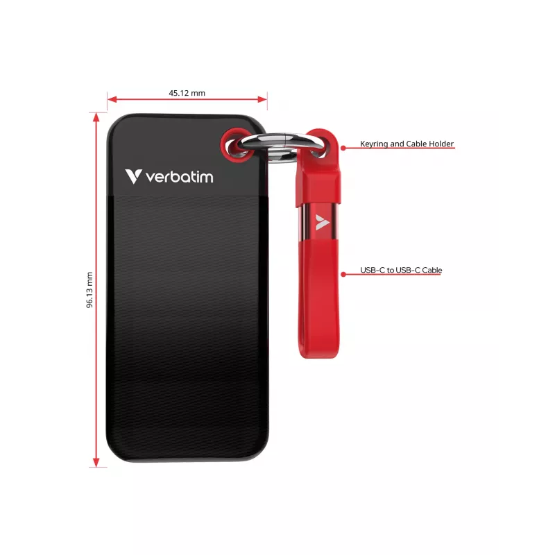 Verbatim Pocket SSD USB 3.2 Gen 2 1 TB Schwarz/Rot, 1 TB, USB Type-C, 3.2 Gen 2 (3.1 Gen 2), 1000 MB/s, 10 Gbit/s, Schwarz, Rot