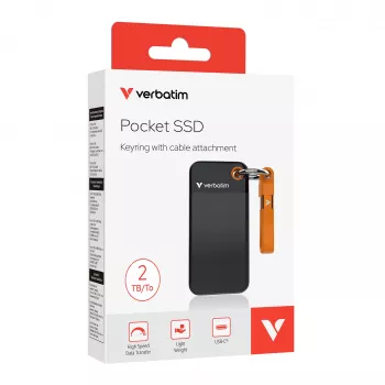 Verbatim Pocket SSD USB 3.2 Gen 2 2TB Schwarz/Orange, 2 TB, USB Type-C, 3.2 Gen 2 (3.1 Gen 2), 1000 MB/s, 10 Gbit/s, Schwarz, Orange