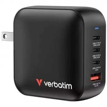 Verbatim Mini GaN Ladegerät 100W 4 Port US-Stecker mit EU- und UK-Adaptern