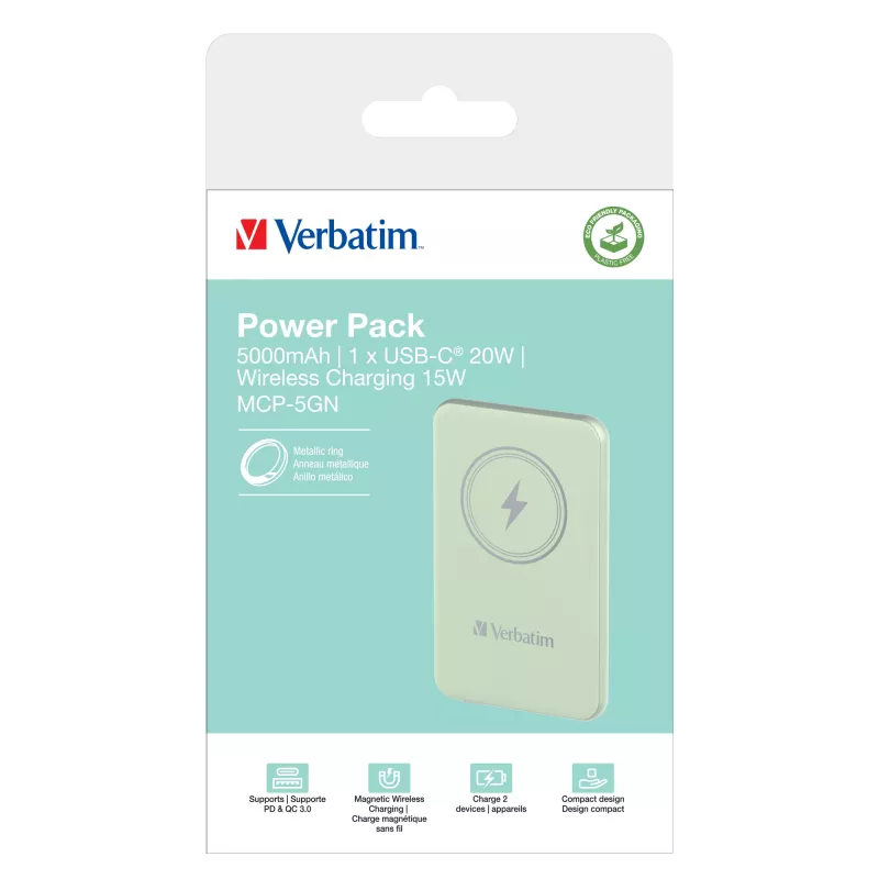 Verbatim Charge 'n' Go Magnetische kabellose Powerbank 5000 mAh Grün