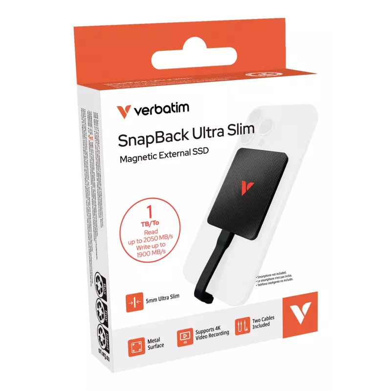 Verbatim SnapBack Ultra schlank SSD 1TB USB Type-C USB 3.2 Gen 2x2 Schwarz