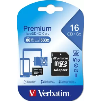 MicroSDHC Verbatim Premium 16 GB Class 10 Schwarz