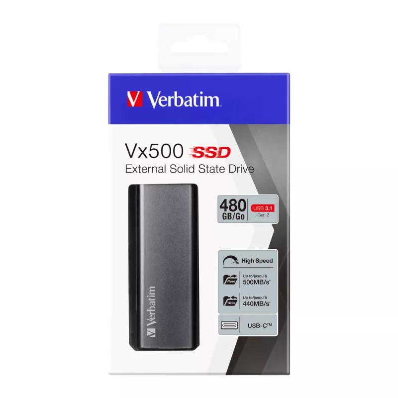 Verbatim Vx500 Externe SSD USB 3.1 Gen 2 480 GB, 480 GB, USB Type-C, 3.2 Gen 2 (3.1 Gen 2), 500 MB/s, Silber