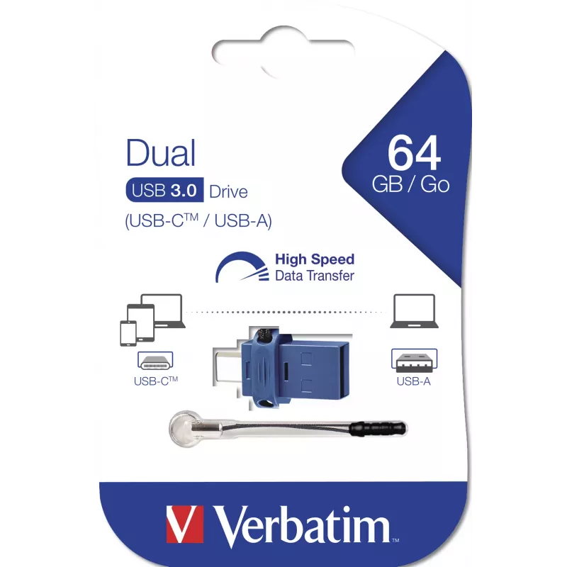 Verbatim Dual - USB 3.0-Laufwerk 64 GB - USB-C / USB-A - Blau