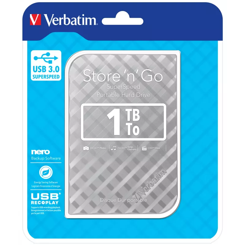 Verbatim Store 'n' Go USB 3.0 Festplatte 1TB Silber
