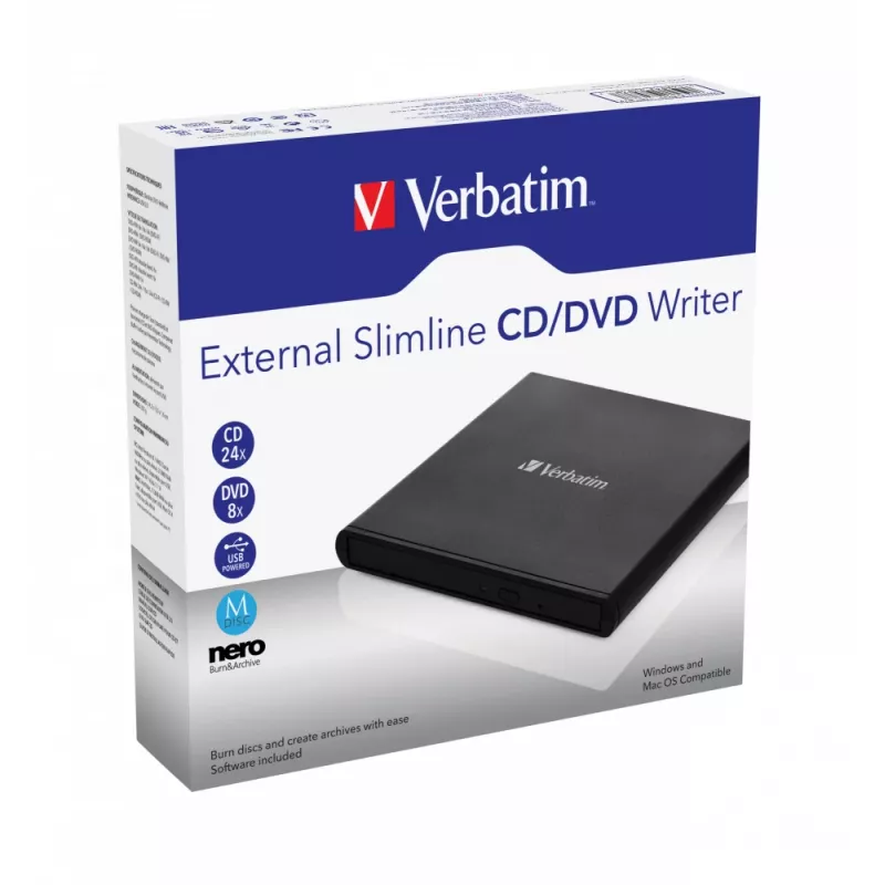 Verbatim External Slimline CD/DVD Writer optisches Laufwerk DVD±RW Schwarz