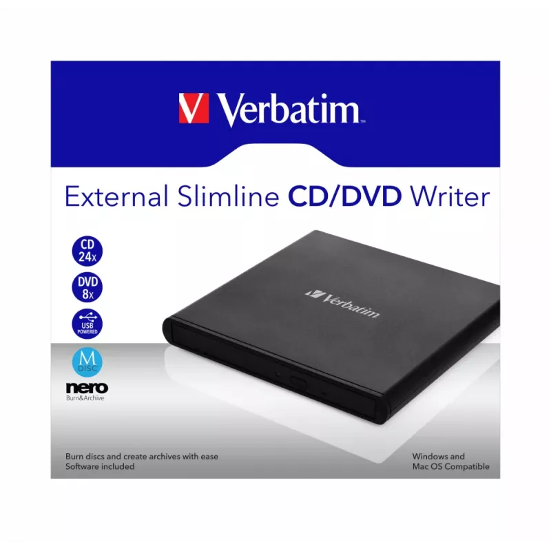 Verbatim External Slimline CD/DVD Writer optisches Laufwerk DVD±RW Schwarz