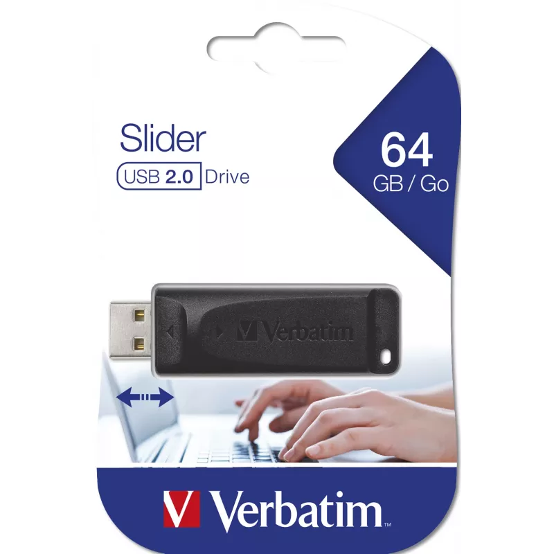 Verbatim Slider - USB-Stick 64 GB - Schwarz, 64 GB, USB Typ-A, 2.0, 10 MB/s, Slide, Schwarz