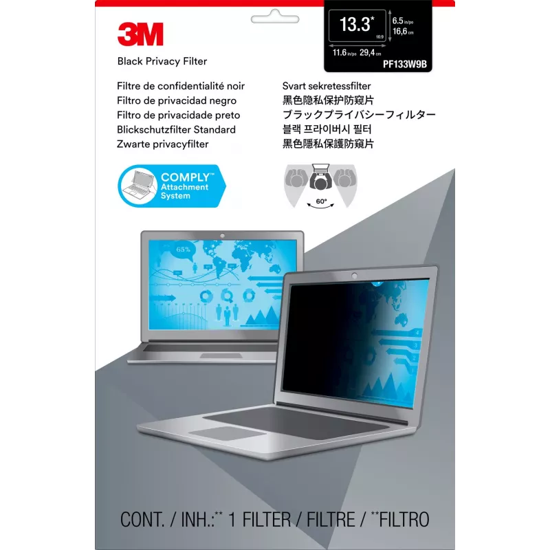 3M Blickschutzfilter für 33,8 cm (13,3 inch) Widescreen-Laptop, 16:9, Laptop, Rahmenloser Blickschutzfilter, Blendfrei