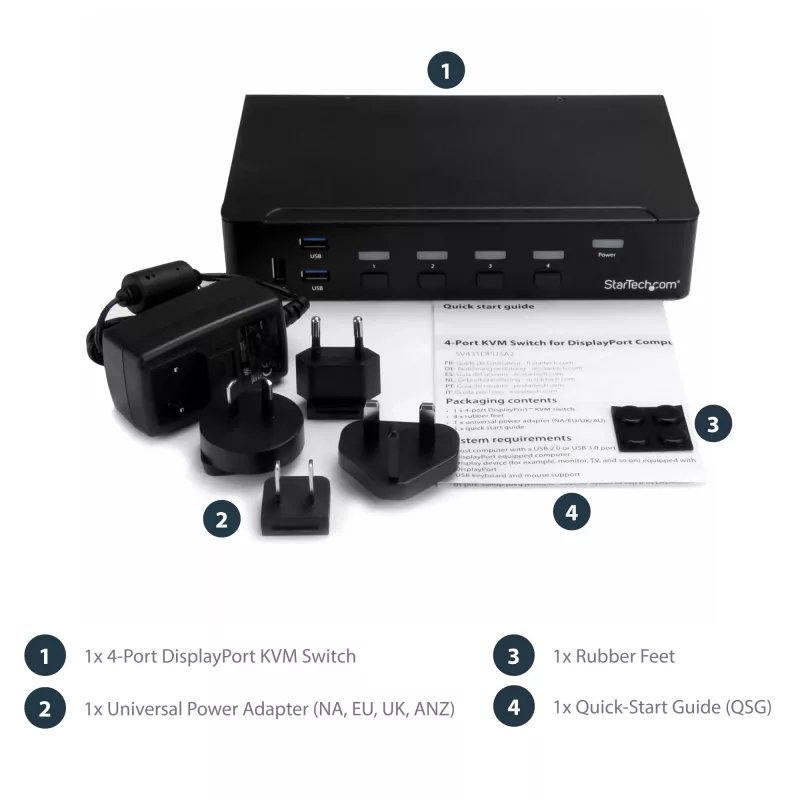 StarTech.com 4-Port DisplayPort KVM Switch - USB 3.0 - 4K 30Hz