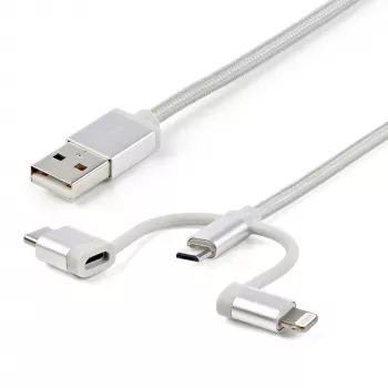 StarTech.com 1 m USB Multi-Ladekabel – USB auf Micro-USB oder USB-C oder Lightning für iPhone/iPad/iPod/Android – Apple MFi-zertifiziert – 3-in-1 USB-Ladegerät – Geflochten
