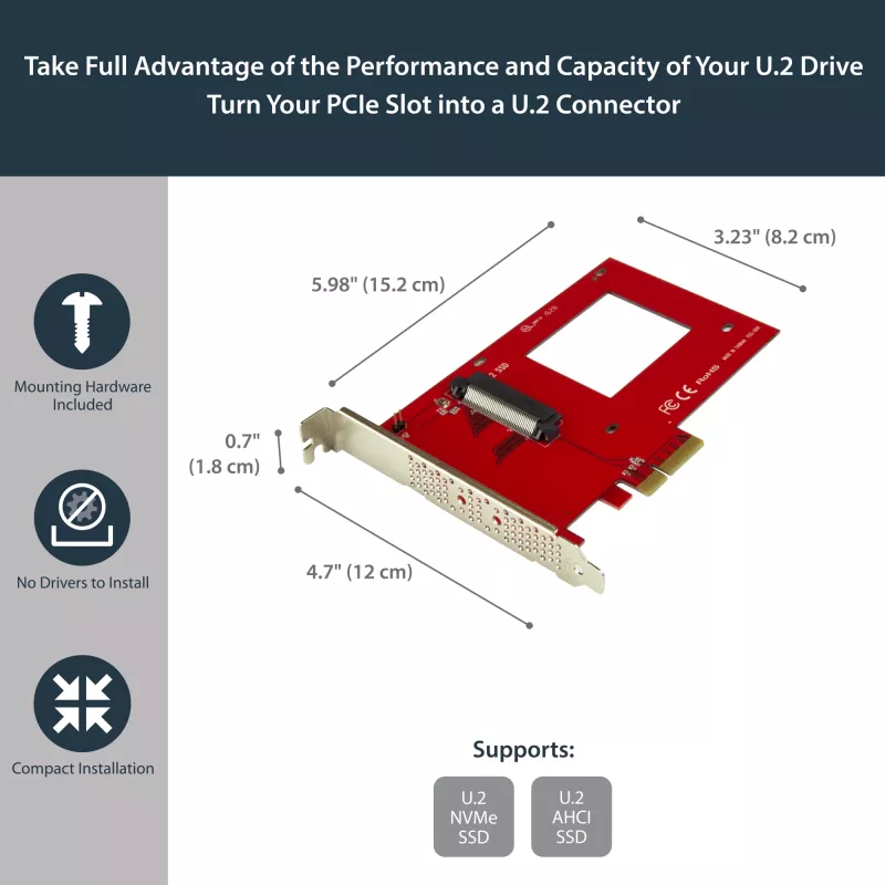 StarTech.com PEX4SFF8639 U.2-zu-PCIe-Adapter für 2,5-Zoll-U.2-NVMe-SSD, SFF-8639, x4 PCIe 3.0