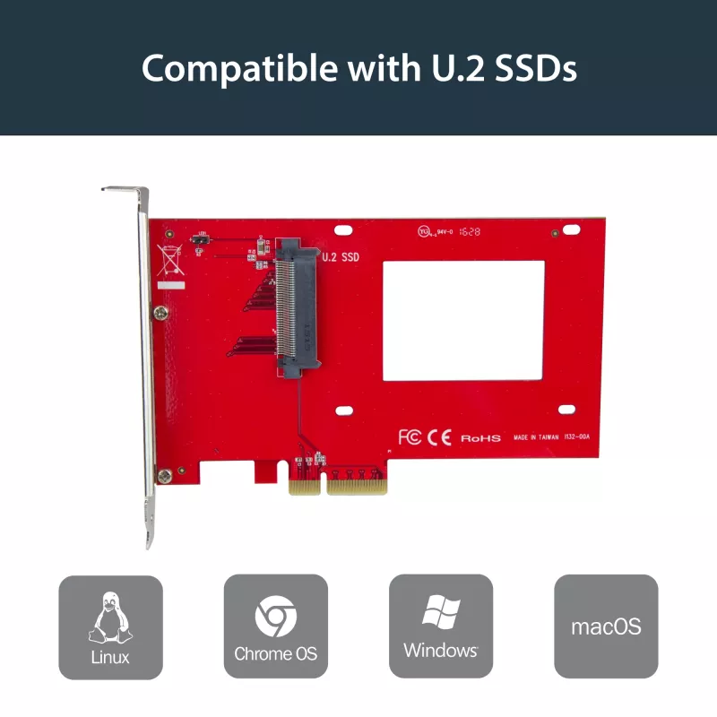 StarTech.com PEX4SFF8639 U.2-zu-PCIe-Adapter für 2,5-Zoll-U.2-NVMe-SSD, SFF-8639, x4 PCIe 3.0