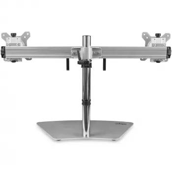 StarTech.com Dual-Monitor-Ständer – Ergonomischer freistehender Dual-Monitor-Tischständer für zwei 24-Zoll-VESA-Monitore – Synchron höhenverstellbar – Doppelter Monitor-Mastmontage – Silber