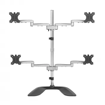 StarTech.com Desktop Quad Monitor Stand - Ergonomischer VESA 4 Monitor Arm (2x2) bis zu 32 Zoll - Freistehend verstellbare universelle Mastmontagehalterung - Höhenverstellbar/Neigbar/Schwenkbar/Drehbar - Silber