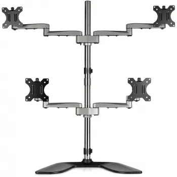 StarTech.com Desktop Quad Monitor Stand - Ergonomischer VESA 4 Monitor Arm (2x2) bis zu 32 Zoll - Freistehend verstellbare universelle Mastmontagehalterung - Höhenverstellbar/Neigbar/Schwenkbar/Drehbar - Silber