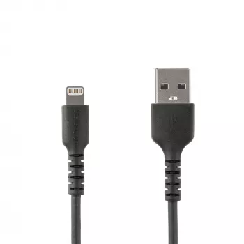 StarTech.com 6 Fuß (2 m) Robustes schwarzes USB-A-auf-Lightning-Kabel – Hochbelastbares, strapazierfähiges Aramidfaser-USB-Typ-A-auf-Lightning-Lade-/Sync-Netzkabel – Apple MFi-zertifiziert für iPad/iPhone 12