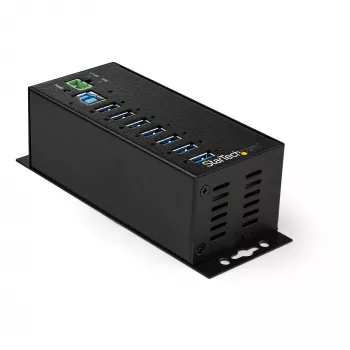 StarTech.com 7-Port USB 3.0 Hub mit Netzteil – Metall-Industrie-USB-A-Hub mit ESD- und 350-W-Überspannungsschutz – DIN-/Wand-/Tischmontage – Hochgeschwindigkeits-USB 3.2 Gen 1 (5 Gbit/s) Hub – TAA
