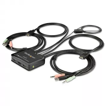 StarTech.com 2-Port HDMI KVM Switch - 4K 60Hz - Kompakter Dual-Port UHD/Ultra HD USB Desktop KVM Switch mit integrierten 1,2-m-Kabeln & Audio - Bus-gespeist & Fernumschaltung - MacBook ThinkPad