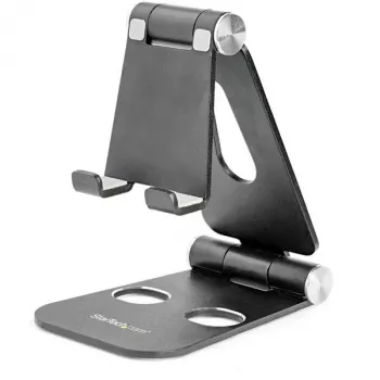StarTech.com Telefon- und Tablet-Ständer – Faltbarer universeller Halter für Mobilgeräte für Smartphones & Tablets – Verstellbarer ergonomischer Handy-Ständer mit mehreren Winkeln für den Schreibtisch – Tragbar – Schwarz