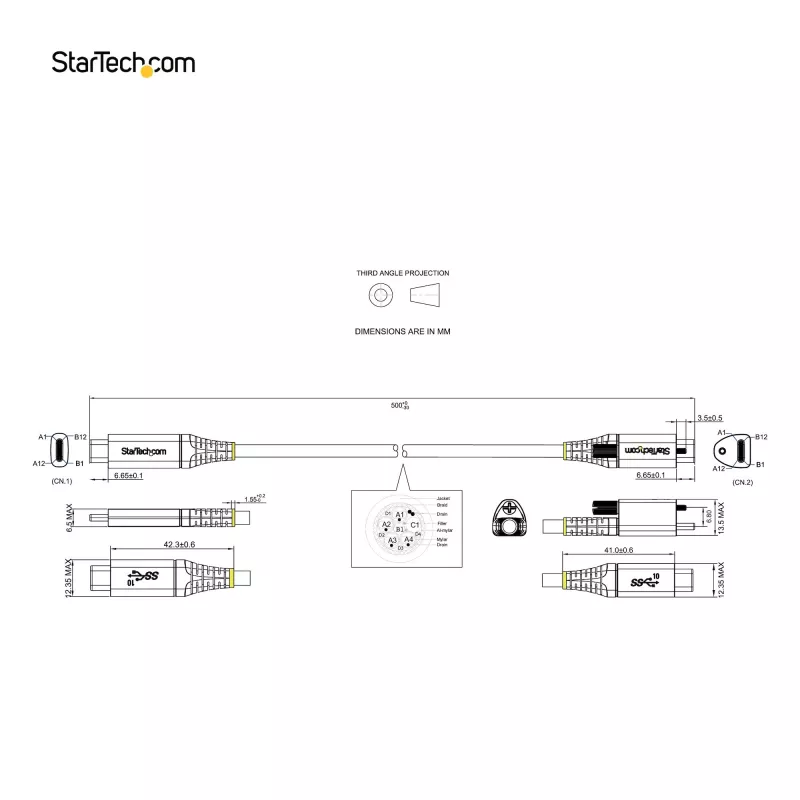 StarTech.com 50 cm Top Screw Locking USB-C-Kabel 10 Gbit/s – USB 3.1/3.2 Gen 2 Typ-C-Kabel – 100 W (5 A) Power Delivery Ladeleistung, DP Alt Mode – Einfach-Schraubsicherung, USB-C Kabel Laden/Synchronisieren