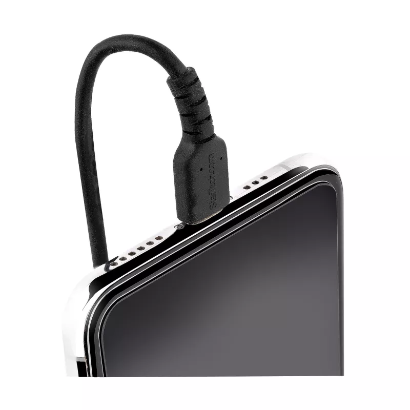 StarTech.com 1m (3ft) USB-C auf Lightning Kabel, MFi-zertifiziert, Spiralkabel iPhone Ladekabel, Schwarz, robuste TPE-Ummantelung Aramidfaser, strapazierfähiges Spiralkabel Lightning
