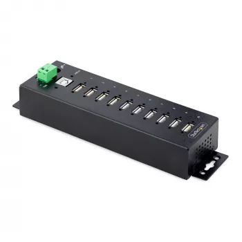 StarTech.com 10-Port Industrial USB 2.0 Hub, robuster USB-Hub mit ESD-Schutz Level 4, DIN-/Wand-/Tischmontage USB-A HUB, USB-Port-Erweiterung mit verriegelbaren Anschlüssen, Multiport-USB-Hub