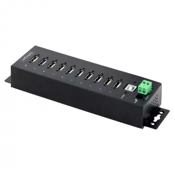 StarTech.com 10-Port Industrial USB 2.0 Hub, robuster USB-Hub mit ESD-Schutz Level 4, DIN-/Wand-/Tischmontage USB-A HUB, USB-Port-Erweiterung mit verriegelbaren Anschlüssen, Multiport-USB-Hub