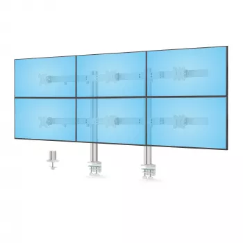 StarTech.com Sechs-Monitor-Tischhalterung mit Querträger, für bis zu 32-Zoll-Computerbildschirme, max. 8 kg pro Monitor, Doppelsäule, C-Klemme/Tischdurchführung, höhenverstellbar