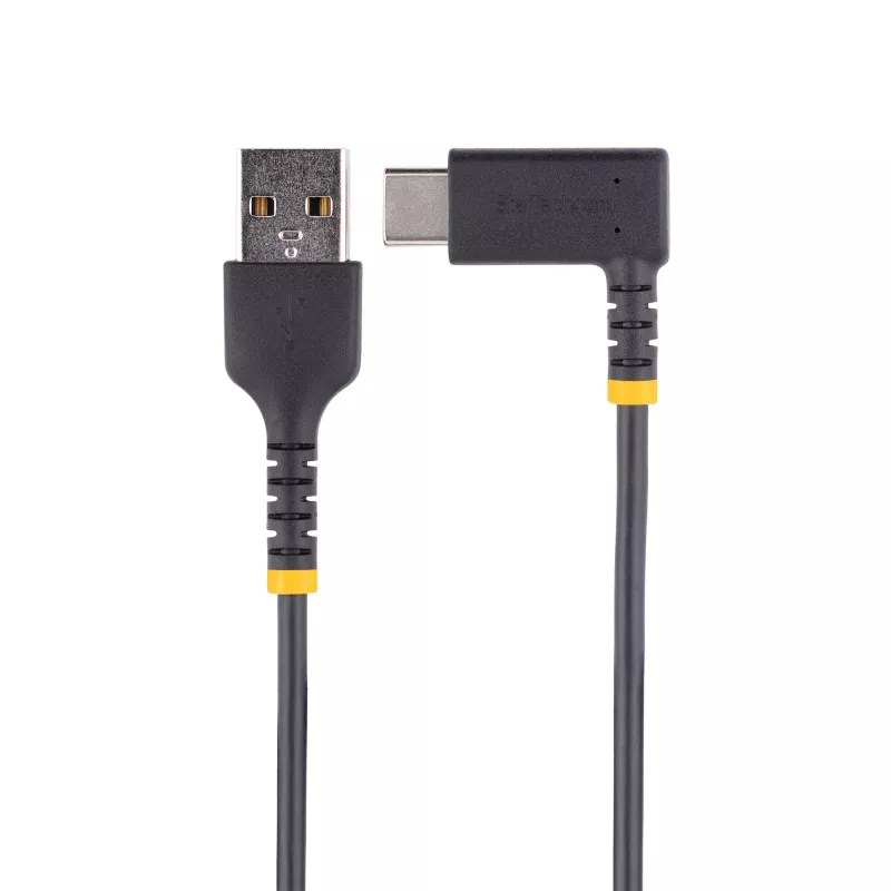 StarTech.com 15 cm USB-A-auf-USB-C-Ladekabel, gewinkelt – robustes Schnelllade-USB-C-Kabel – schwarz, USB 2.0 A auf Type-C – strapazierfähige Aramidfaser – 3A – kurzes USB-Ladekabel