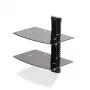 StarTech.com Dual-Floating-Wandregale für AV-Geräte, höhenverstellbares Regal für unter den Fernseher, Organisation von A/V-Geräten auf schwarzen Glasböden aus gehärtetem Glas