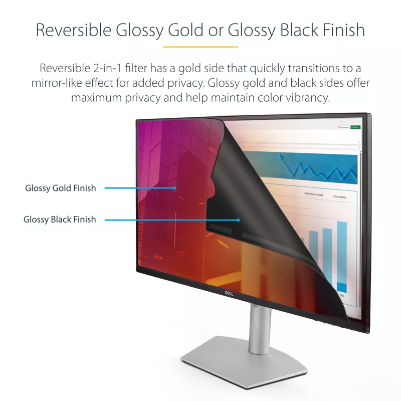 StarTech.com 68,6 cm (27″) 16:9 Gold Monitorschutzfolie, umkehrbar mit verbesserter Privatsphäre, glänzender Computerschutzfilter, entfernbarer Blickschutz, +/- 30°