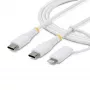 StarTech.com 2m (6ft) 2-in-1 robustes USB-C-Ladekabel mit Lightning-Adapter, 30W/60W (3A), Apple MFi zertifiziert, geflochtenes USB-C-Ladekabel für iPhone/iPad/Android