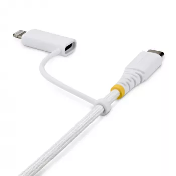 StarTech.com 2m (6ft) 2-in-1 robustes USB-C-Ladekabel mit Lightning-Adapter, 30W/60W (3A), Apple MFi zertifiziert, geflochtenes USB-C-Ladekabel für iPhone/iPad/Android