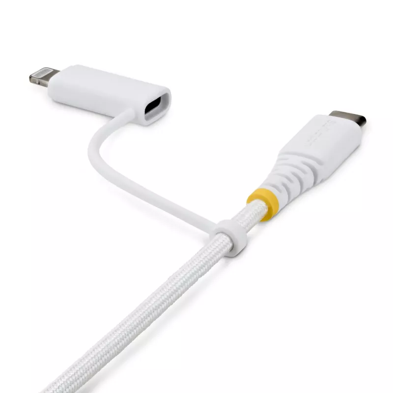 StarTech.com 2m (6ft) 2-in-1 robustes USB-C-Ladekabel mit Lightning-Adapter, 30W/60W (3A), Apple MFi zertifiziert, geflochtenes USB-C-Ladekabel für iPhone/iPad/Android