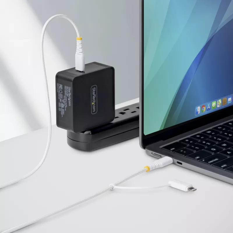 StarTech.com 2m (6ft) 2-in-1 robustes USB-C-Ladekabel mit Lightning-Adapter, 30W/60W (3A), Apple MFi zertifiziert, geflochtenes USB-C-Ladekabel für iPhone/iPad/Android