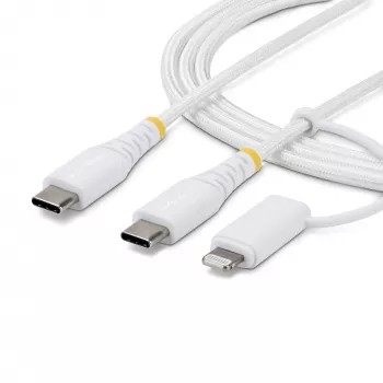 StarTech.com 1m (3ft) Rugged 2-in-1 USB-C Ladekabel mit Lightning Adapter, 30W/60W (3A), Apple MFi zertifiziert, geflochtener USB-C Ladekabel für iPhone/iPad/Android