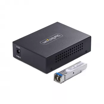 StarTech.com Gigabit Ethernet Kupfer-zu-Faser Medienkonverter, SM LC, 20 km, 10/100/1000 Mbit/s, RJ45 auf LC, Vollmetall, 9K Jumbo Frames, TAA-konform