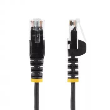 StarTech.com 15 m Schwarzes schlank CAT6 Ethernetkabel, rastnasenschutz, 100 W PoE, UTP, LSZH, 28AWG reiner blanker Kupferdraht, schlank RJ45 Netzwerk-Patchkabel mit Zugentlastung, einzeln geprüft