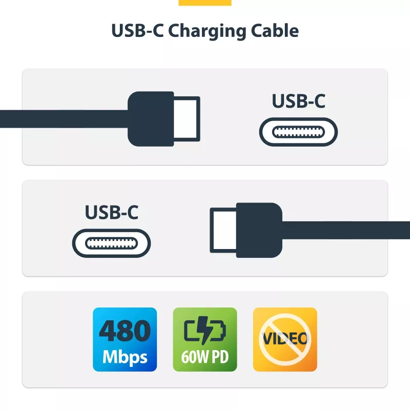 StarTech.com 1m (3ft) USB-C-Ladekabel, 60W (3A) PD, doppellagiger geflochtener Nylon/TPE-Mantel, robustes USB-C-Ladekabel, USB 2.0 Laptop-Ladegerätkabel