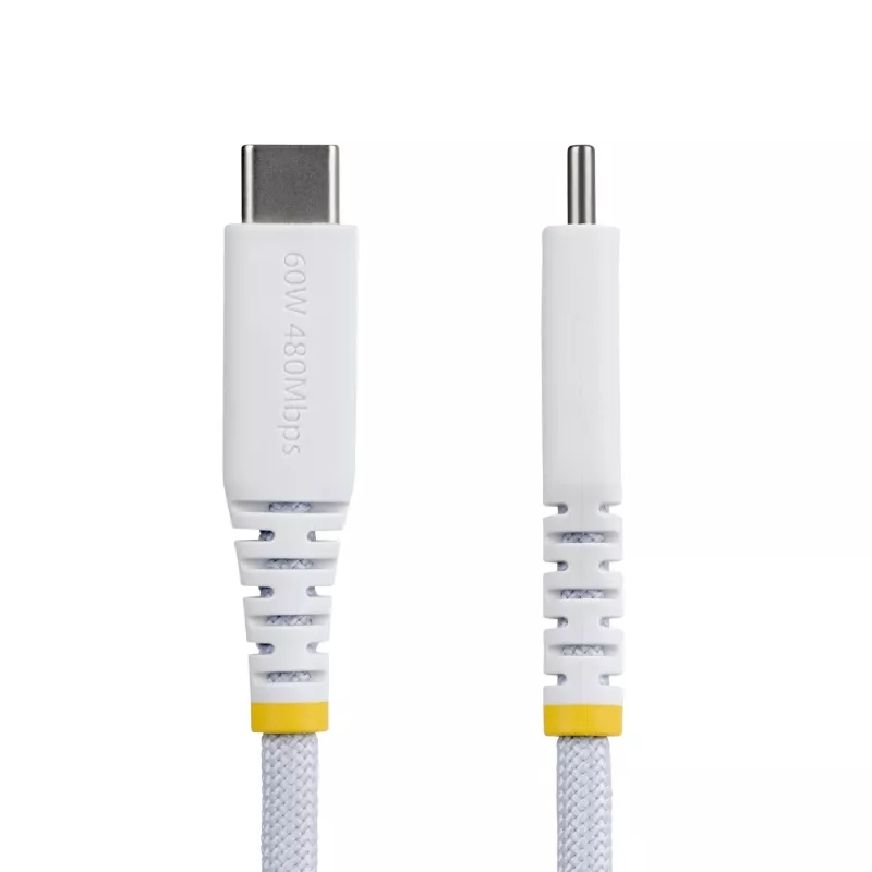 StarTech.com 1m (3ft) Weißes USB-C-Ladekabel, 60W (3A) PD, doppellagiges Nylon-/TPE-Geflecht, robustes USB-C-Ladekabel, USB 2.0 Laptop-Ladekabel
